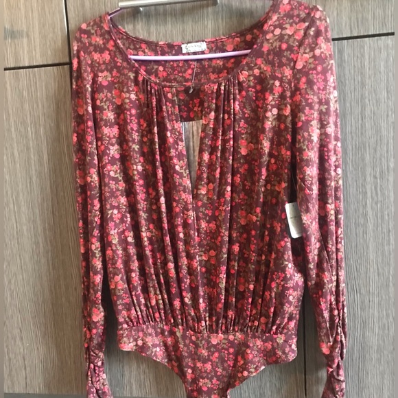 FREE PEOPLE  Kaya Brown Floral Print Long Sleeve Bodysuit - Picture 7 of 10